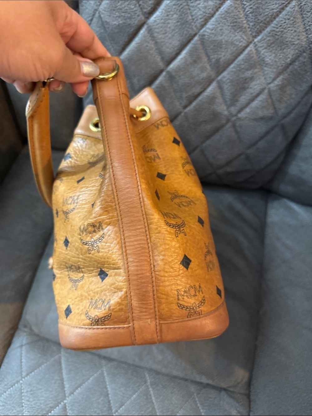 MCM Cognac Visetos Drawstring Bucket Shoulder Bag - Picture 5 of 8